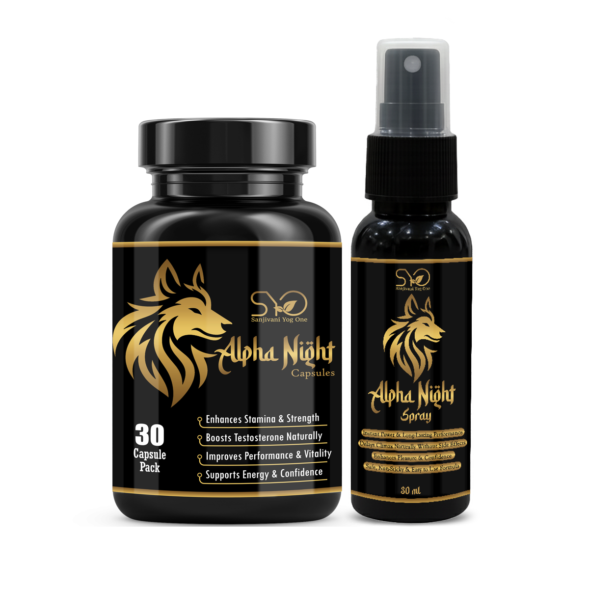 Alpha Night Combo – Ayurvedic Capsules & Spray for Long-Lasting Performance, Stamina & Confidence | 100% Herbal & Safe for Men